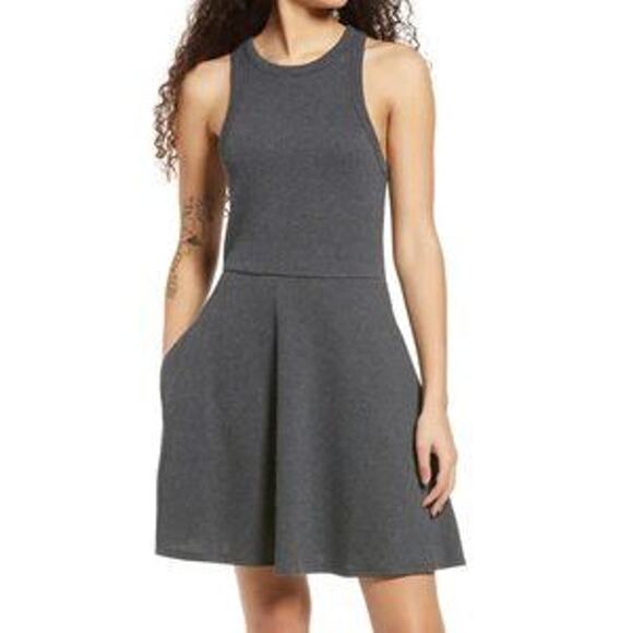 bp Dresses & Skirts - BP Gray Fit and Flare Dress Medium Ribbed Sleeveless Tank Pockets Skater New